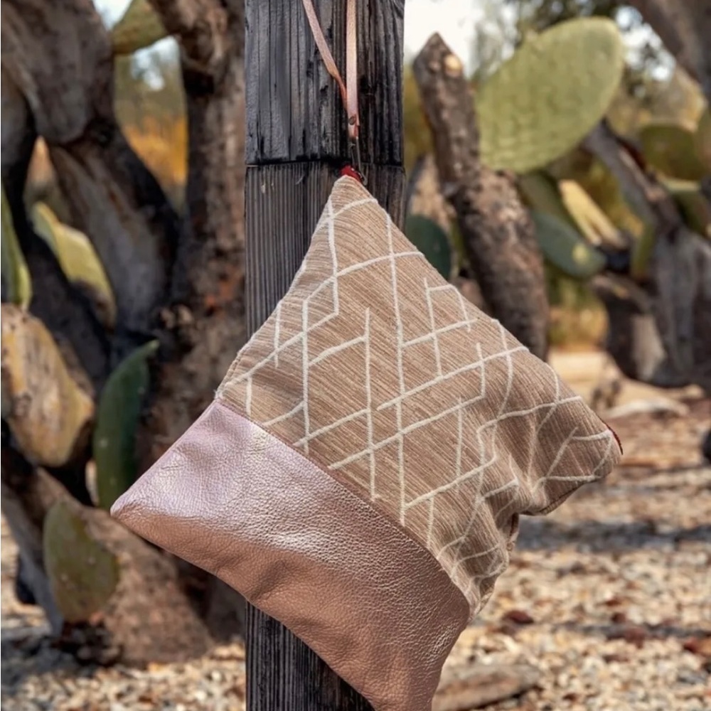 Vaalbara Sunset Boho Clutch Rose Leather Pouch Bag
